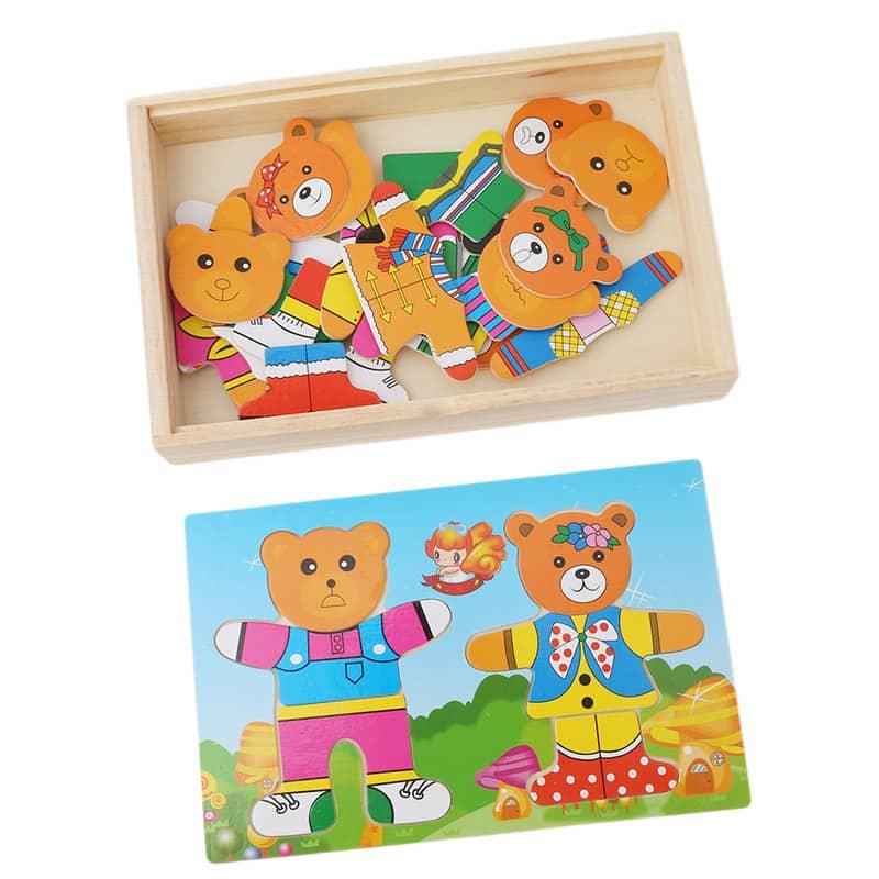 Happy Bear Family Wooden Puzzle Toy - Stylus Kids