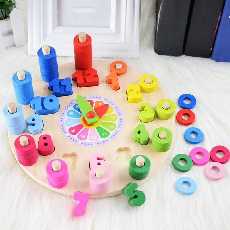 Baby's Wooden Puzzle Clock Math Toy - Stylus Kids