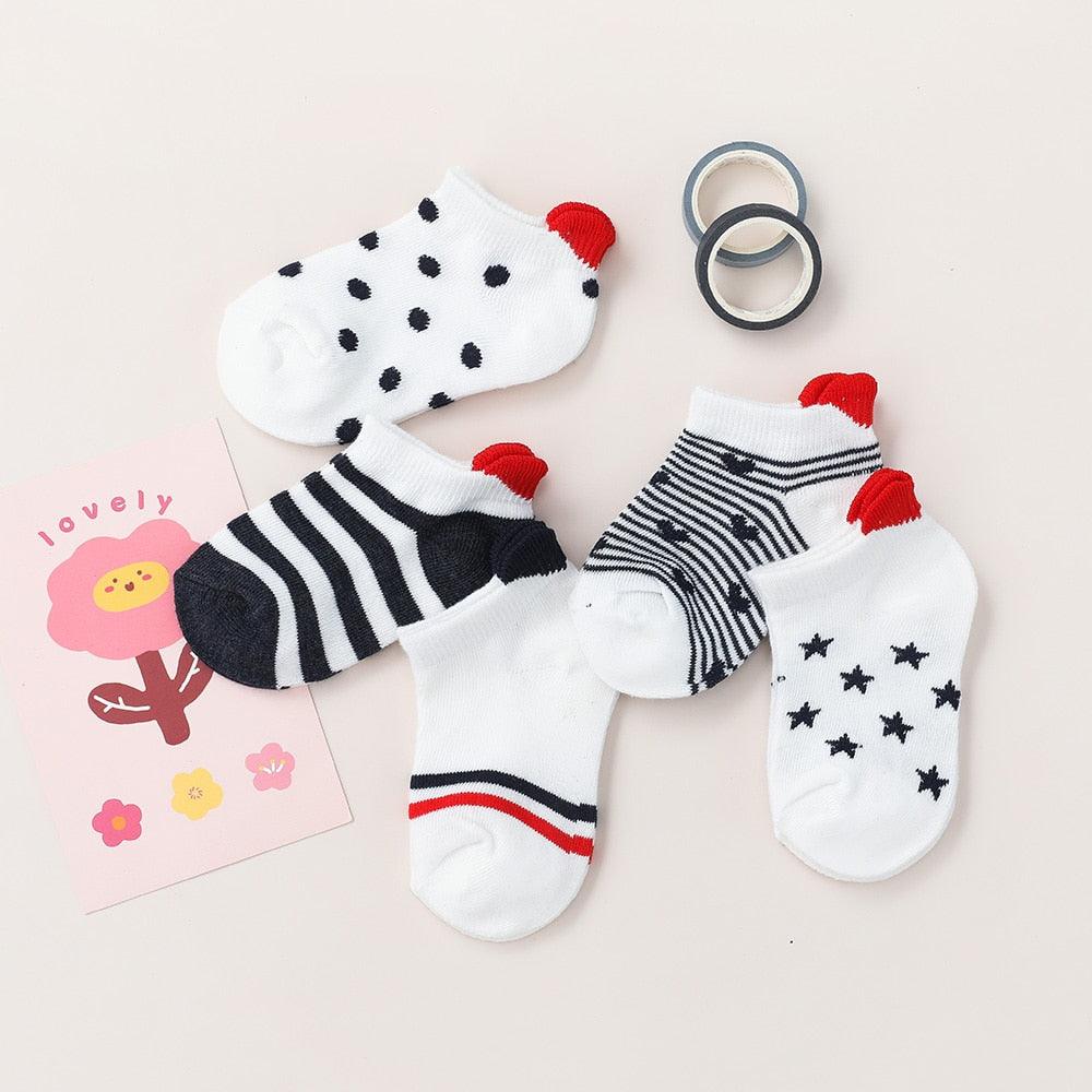 Baby's Red Detail Socks 5 Pairs Set - Stylus Kids