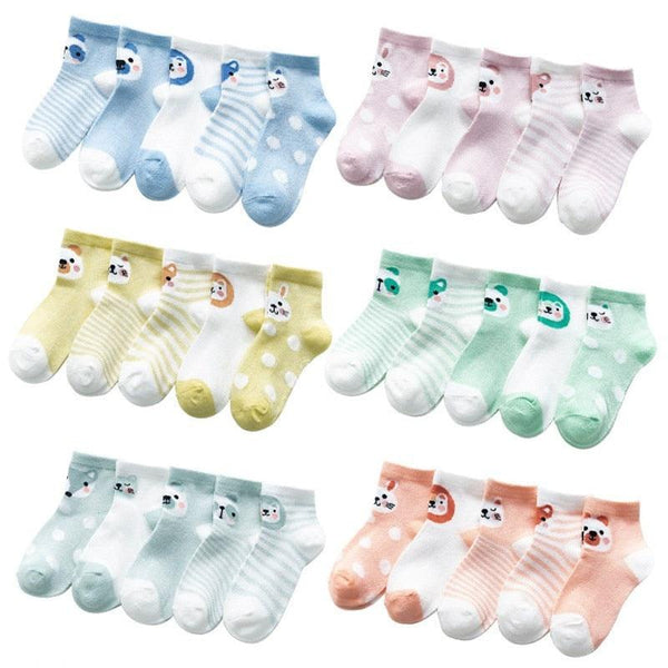 Baby's Animal Print Pastel Color Socks 5 Pairs Set - Stylus Kids