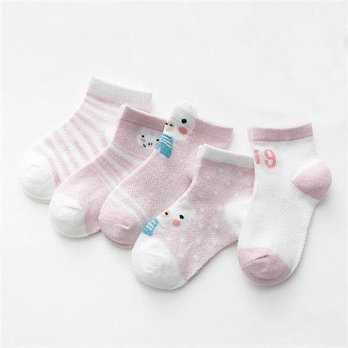 Baby's Animal Print Pastel Color Socks 5 Pairs Set - Stylus Kids