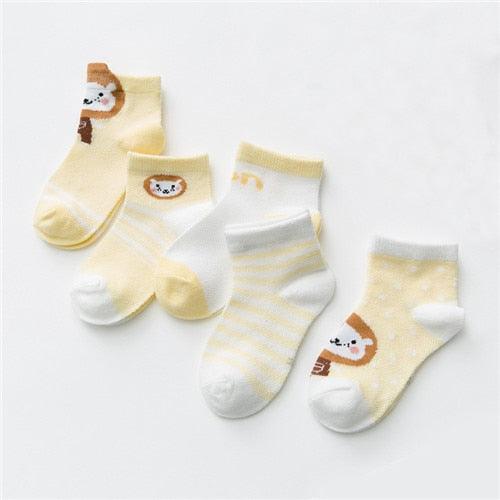 Baby's Animal Print Pastel Color Socks 5 Pairs Set - Stylus Kids