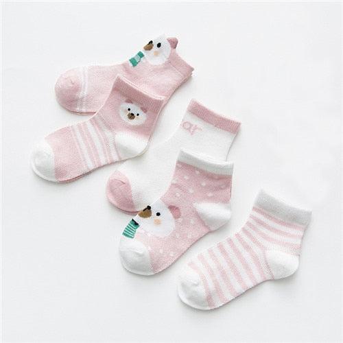 Baby's Animal Print Pastel Color Socks 5 Pairs Set - Stylus Kids