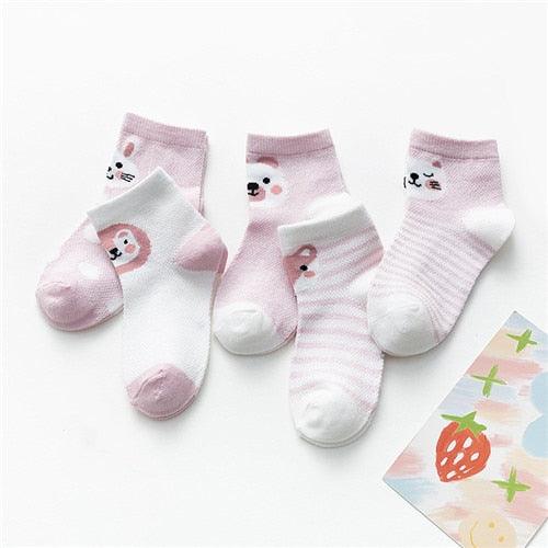 Baby's Animal Print Pastel Color Socks 5 Pairs Set - Stylus Kids