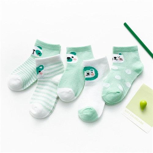 Baby's Animal Print Pastel Color Socks 5 Pairs Set - Stylus Kids