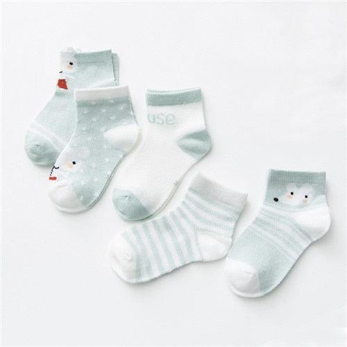 Baby's Animal Print Pastel Color Socks 5 Pairs Set - Stylus Kids