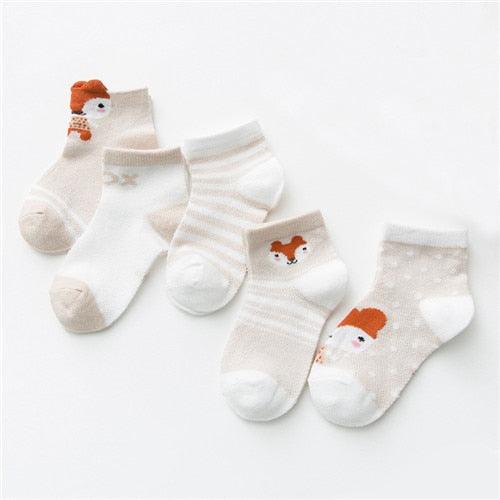 Baby's Animal Print Pastel Color Socks 5 Pairs Set - Stylus Kids