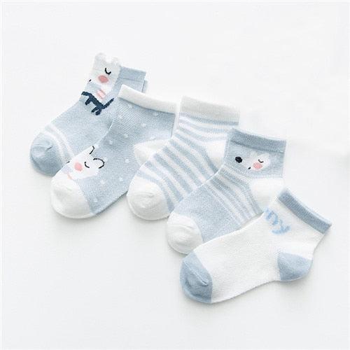 Baby's Animal Print Pastel Color Socks 5 Pairs Set - Stylus Kids