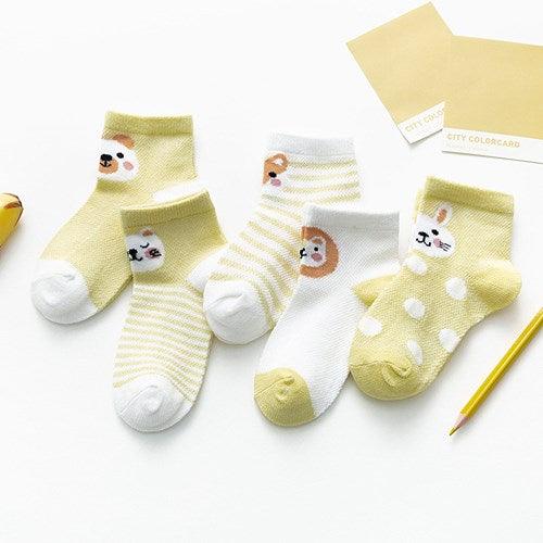 Baby's Animal Print Pastel Color Socks 5 Pairs Set - Stylus Kids