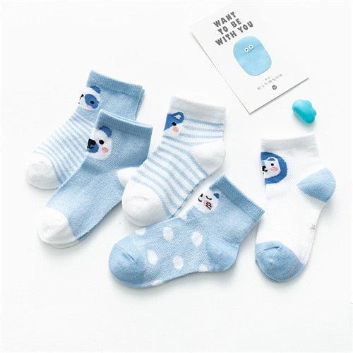 Baby's Animal Print Pastel Color Socks 5 Pairs Set - Stylus Kids