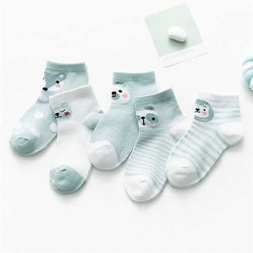 Baby's Animal Print Pastel Color Socks 5 Pairs Set - Stylus Kids