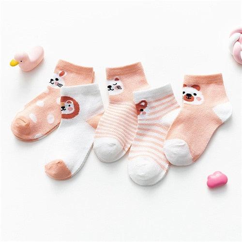 Baby's Animal Print Pastel Color Socks 5 Pairs Set - Stylus Kids