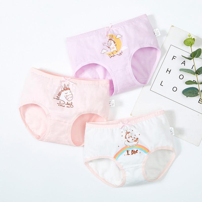 Cute Unicorn Printed Girl's Breathable Panties 3 pcs Set - Stylus Kids