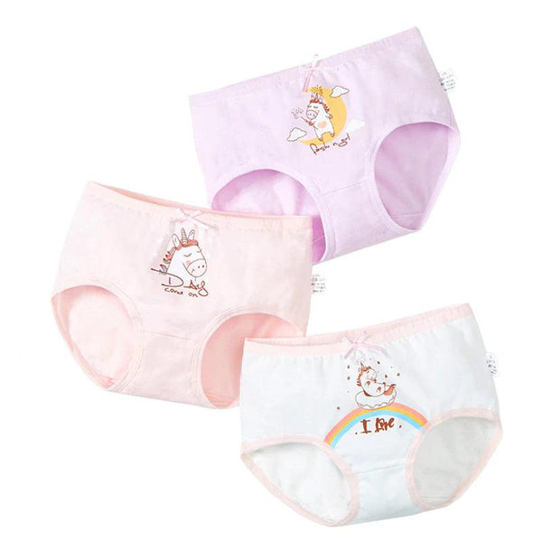 Cute Unicorn Printed Girl's Breathable Panties 3 pcs Set - Stylus Kids