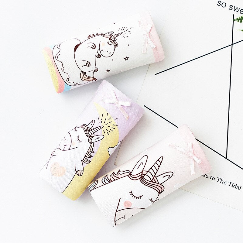 Cute Unicorn Printed Girl's Breathable Panties 3 pcs Set - Stylus Kids