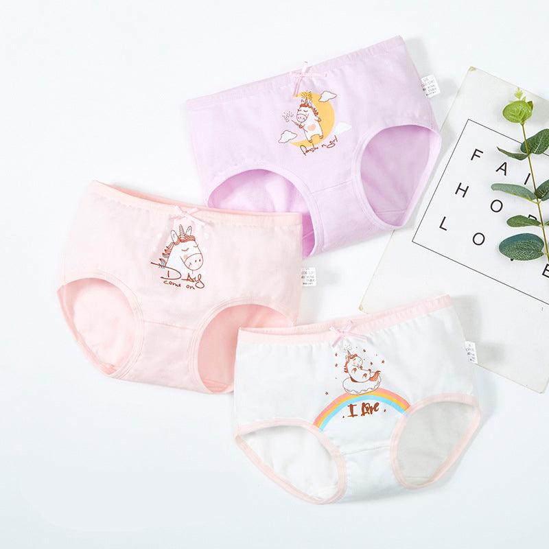 Cute Unicorn Printed Girl's Breathable Panties 3 pcs Set - Stylus Kids