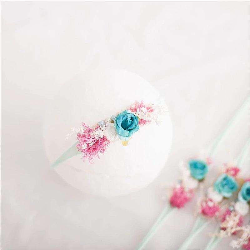 Baby Girl's Elastic Headband with Flower Shaped Ribbons - Stylus Kids