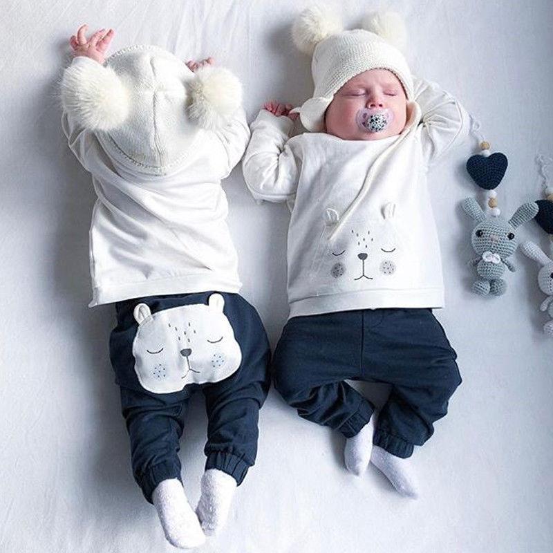 Baby Boy's White Bear Sweatshirt and Pants Set - Stylus Kids