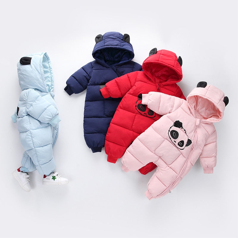 Panda Printed Baby Winter Hooded Snowsuit - Stylus Kids