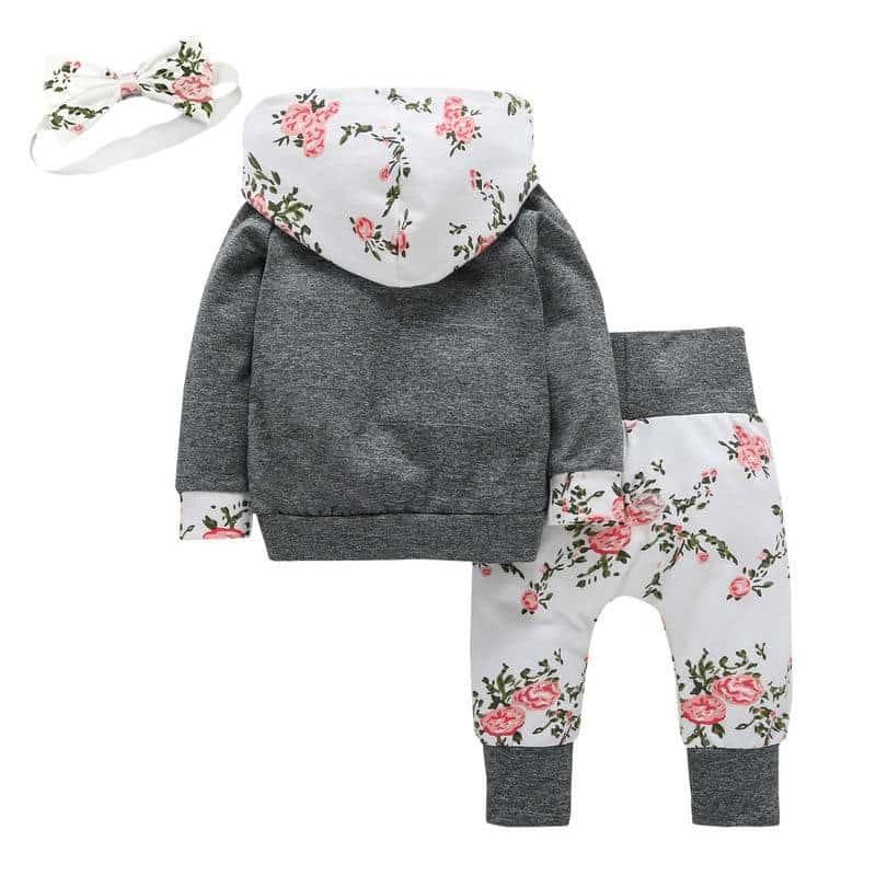 Baby Girl's Floral Hoodie and Pants Set with Headband - Stylus Kids