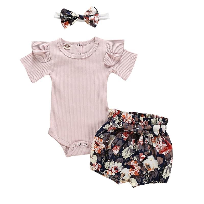 Baby Girl's Romper Shorts Hairband Summer Set - Stylus Kids