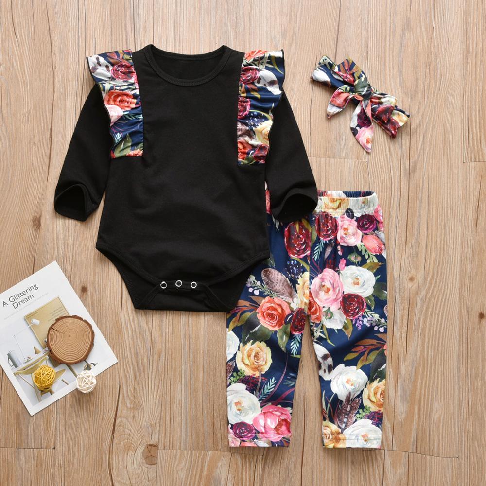 Baby Girl's Floral Print Romper and Pants 2 Pcs Set - Stylus Kids