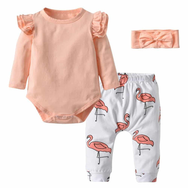 Baby Girl's Flamingo Romper, Pants and Headband 3 Pcs Set - Stylus Kids