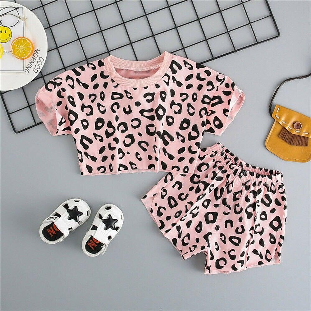 Baby Girl's Leopard Printed Cotton T-Shirt with Shorts Set - Stylus Kids