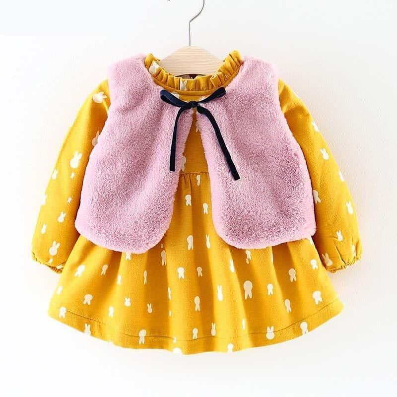 Casual Long Sleeved Cotton Dress with Bow - Stylus Kids