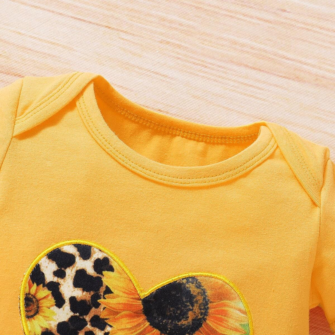 Baby Girl's Leopard / Sunflower Printed Yellow T-Shirt and Tutu Pants with Headband Set - Stylus Kids