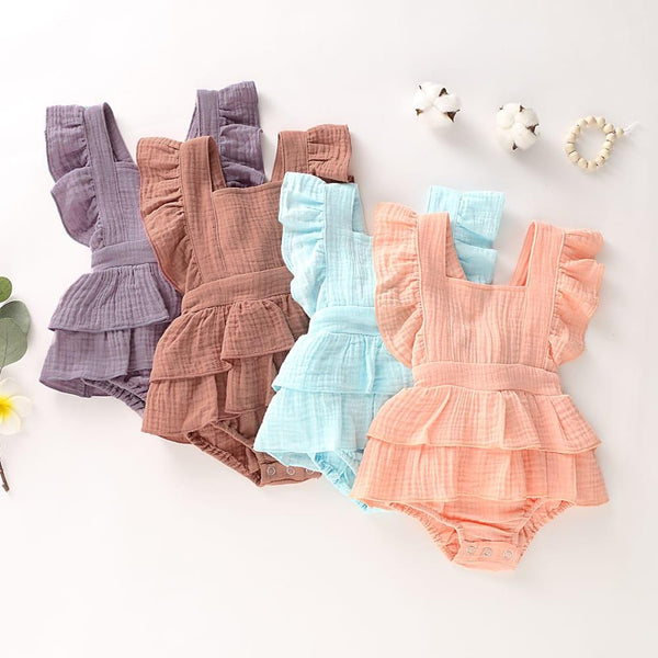 Sleeveless Layered Ruffles Cotton Romper for Baby Girls - Stylus Kids