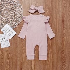 Baby Girl Ribbed Jumpsuit with Headband - Stylus Kids