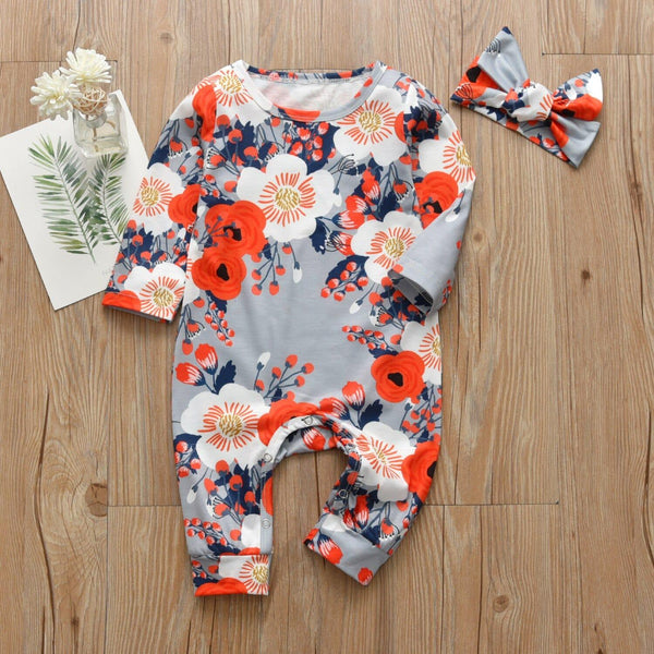 Baby Girl's Floral Print Romper and Headband Set - Stylus Kids