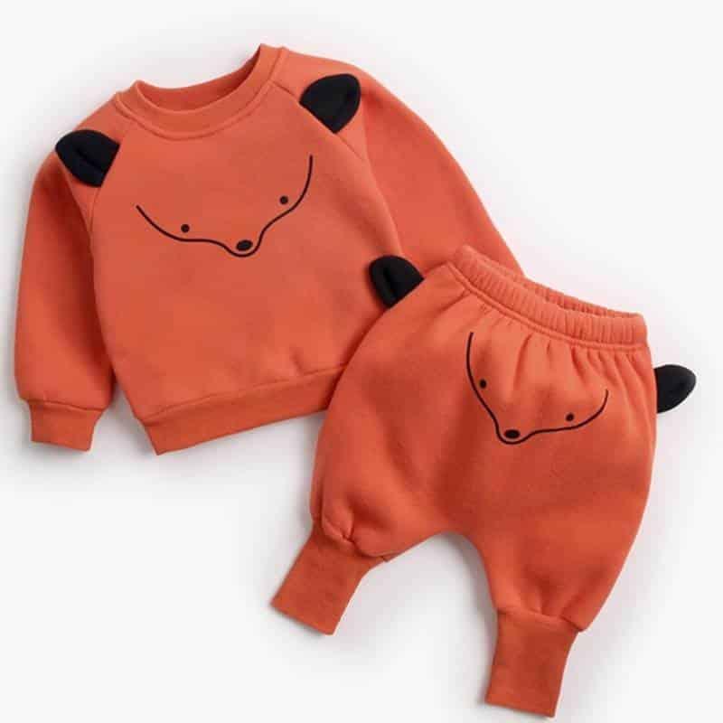 Winter Baby's Cartoon Animal Printed Sweatshirt with Pants Set