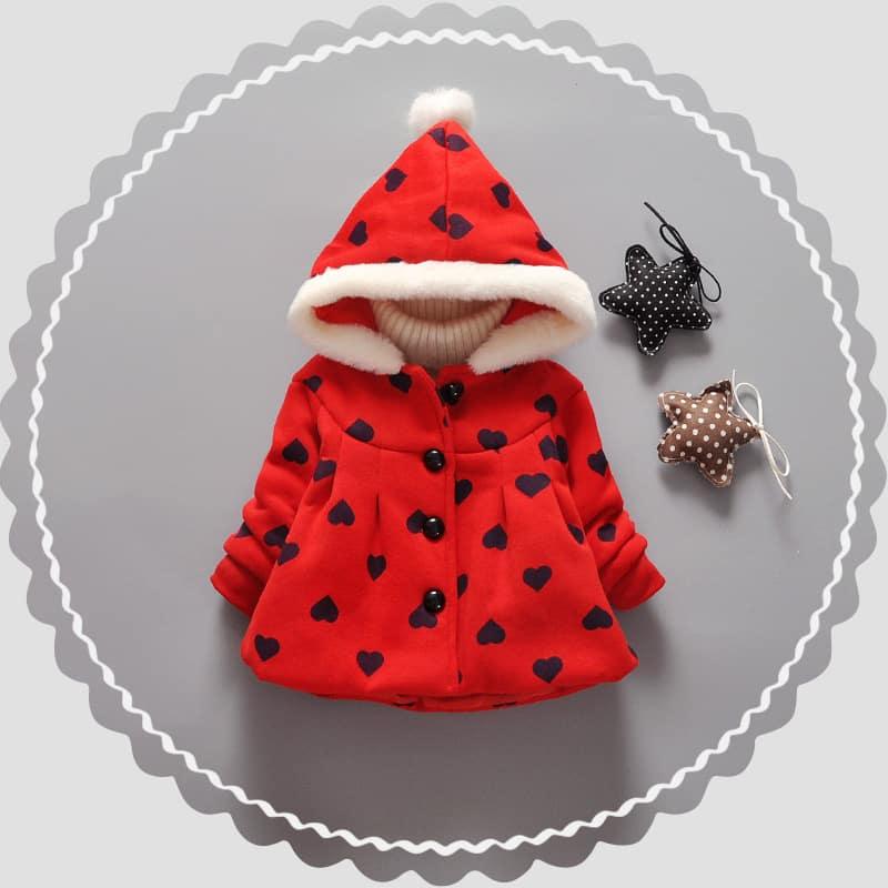 Winter Printed Hearts Hooded Coat for Baby Girls