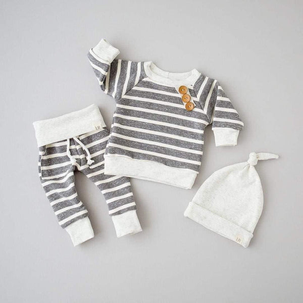 Ensemble 3 pièces sweat, pantalon et bonnet rayé bébé garçon