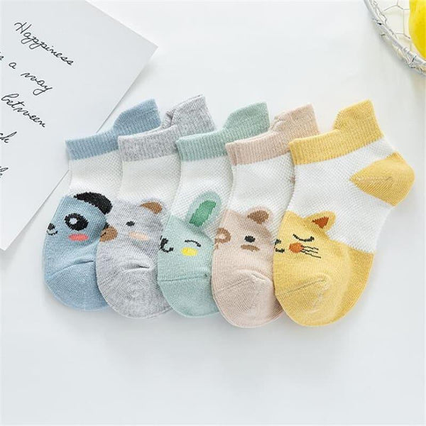 Cartoon Animals Printed Mesh Baby Socks 5 Pairs Set