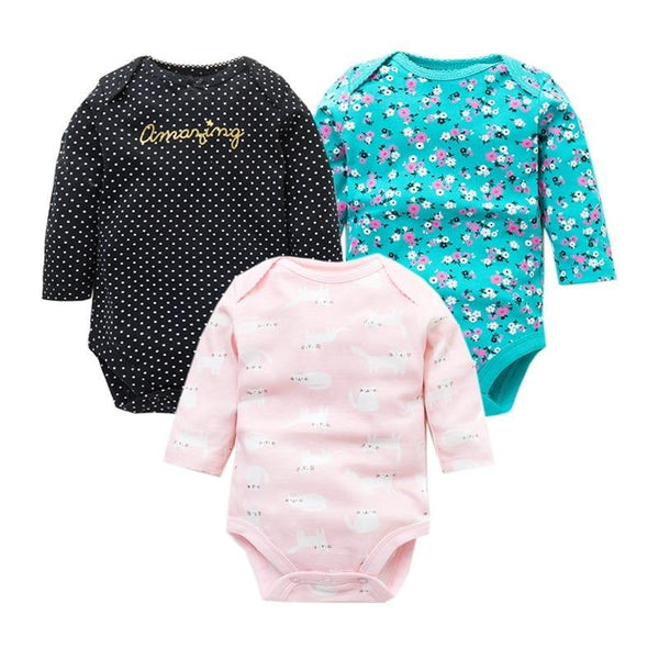 Newborn's Printed Long Sleeved Bodysuit Set 3 Pcs