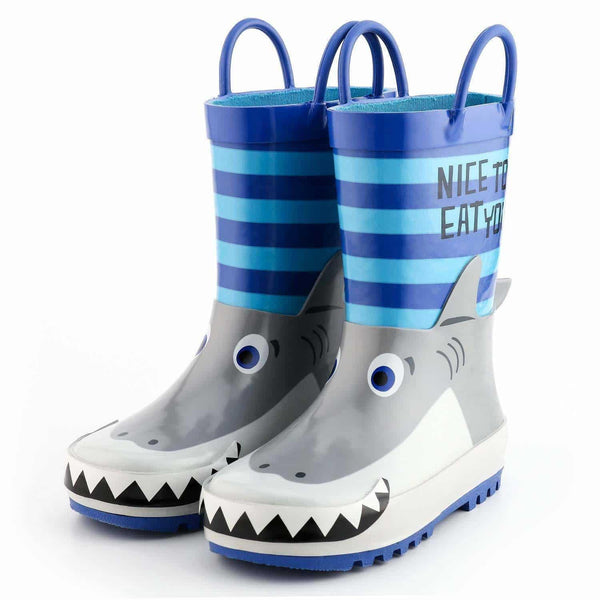 Bottes en caoutchouc imperméables imprimées requin de dessin animé 3D pour enfants