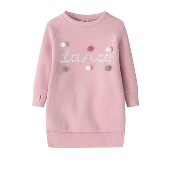 Robe chaude fille avec boules en peluche