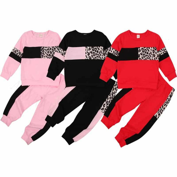 Patchwork Leopard Printed Sports Tracksuit for Girls