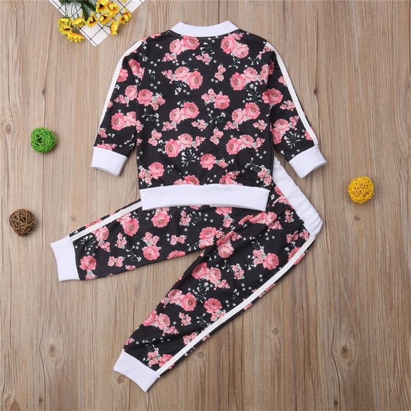 Floral Long Sleeved Sweatshirt with Pants Tracksuit for Girls