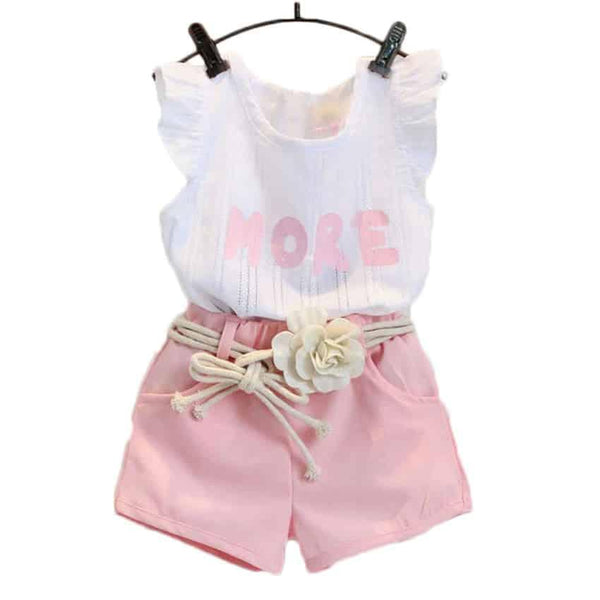 Camiseta sin mangas y pantalones cortos de verano para niñas.