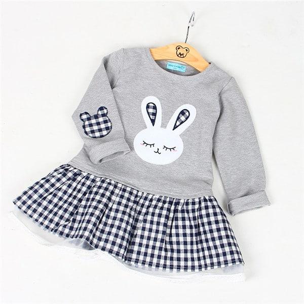 Long Sleeved Bunny Patterned Dress