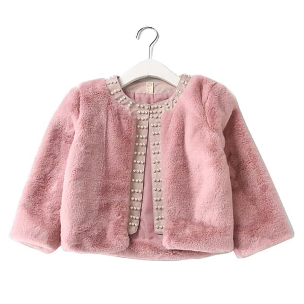 Girl's Pearl Embellished Plush Jacket