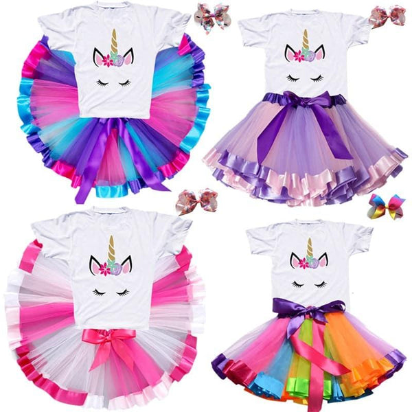 Girls Rainbow Color Clothing Set with Skirt Tutu