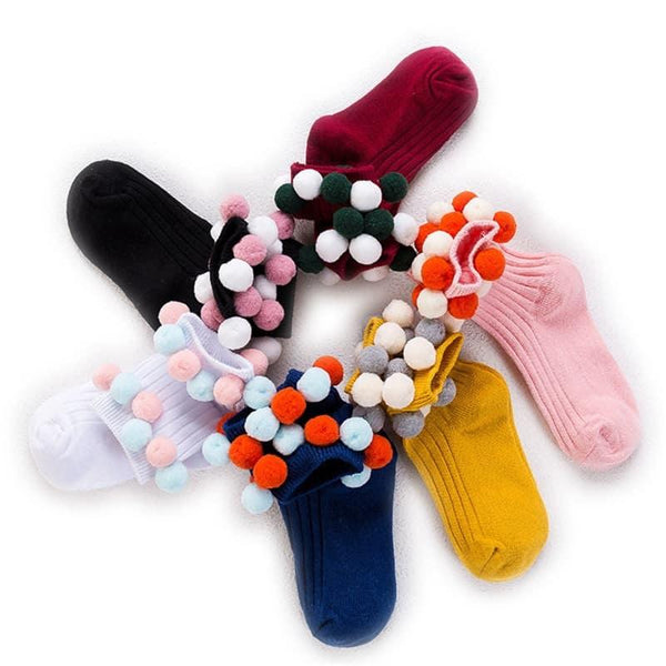 Girl's Colorful Pom Pom Socks