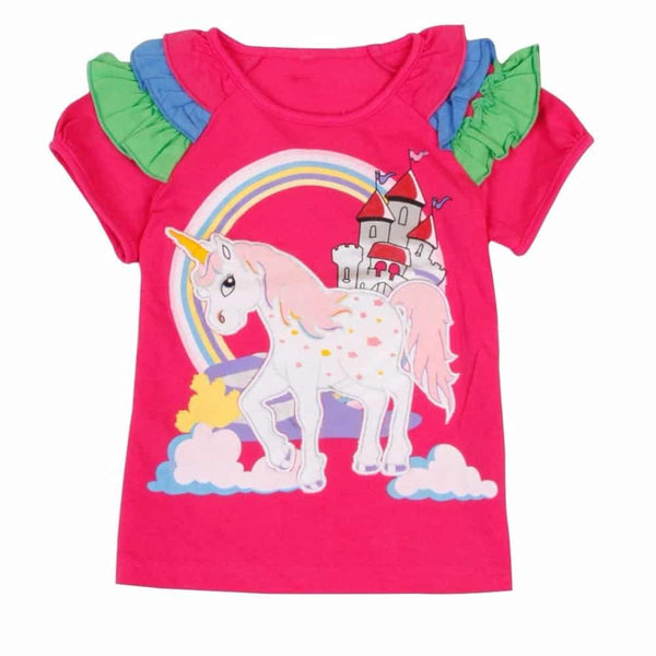 Unicorn Embroidered Ruffled Girl's T-Shirt