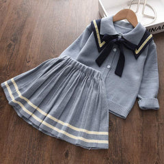 Girl's Geometric Pattern Warm Cardigan and Skirts Set - Stylus Kids