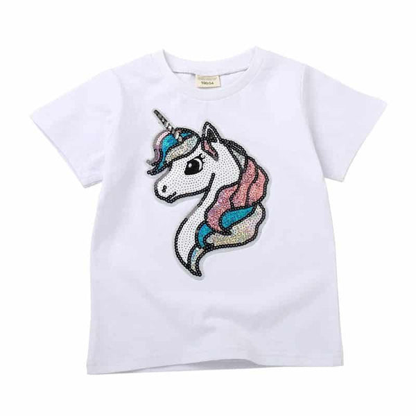 Sequined Unicorn Embroidered Girl's T-Shirt